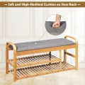 Entryway 3-Tier Bamboo Shoe Rack Bench with Cushion - Gallery View 11 of 12