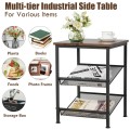3-Tier Industrial End Table with Mesh Shelves and Adjustable Shelves - Gallery View 5 of 12