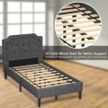 Linen Twin Upholstered Platform Bed with Frame Headboard Mattress Foundation - Gallery View 12 of 12