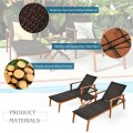 3 Pcs Patio Wooden Frame Rattan Lounge Chaise Chair Set with Folding Table - Gallery View 10 of 12