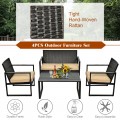 4 Pieces Patio Rattan Furniture Set Cushioned Sofa Coffee Table Garden Deck - Gallery View 2 of 11