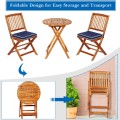 3 Pieces Patio Folding Wooden Bistro Set Cushioned Chair - Gallery View 22 of 35