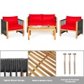 4 Pieces Acacia Outdoor Patio Wood Sofa Set with Cushions