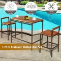 3 Pieces Patio Rattan Wicker Bar Dining Furniture Set - Gallery View 2 of 12