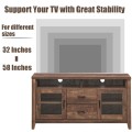 Wooden Retro TV Stand with Drawers and Tempered Glass Doors - Gallery View 5 of 12