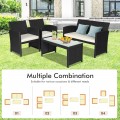 4 Pieces Wicker Conversation Furniture Set Patio Sofa and Table Set - Gallery View 8 of 36
