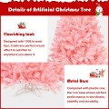 6 Feet Pink Artificial Hinged Spruce Full Christmas Tree with Foldable Metal Stand