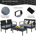 4 Pieces Patio Rattan Cushioned Furniture Set with Loveseat and Table - Gallery View 11 of 25