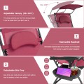 Folding Recliner Lounge Chair with Shade Canopy Cup Holder - Gallery View 46 of 46
