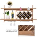 Wall Mount Wine Rack with Glass Holder & Storage Shelf