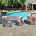 8 Piece Wicker Sofa Rattan Dining Set Patio Furniture with Storage Table - Gallery View 1 of 65