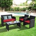 4 Pieces Wicker Conversation Furniture Set Patio Sofa and Table Set - Gallery View 33 of 36