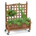 32in Wood Planter Box with Trellis Mobile Raised Bed for Climbing Plant - Gallery View 7 of 11