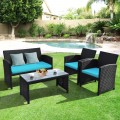 4 Pieces Wicker Conversation Furniture Set Patio Sofa and Table Set - Gallery View 24 of 36
