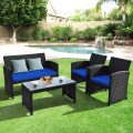 4 Pieces Wicker Conversation Furniture Set Patio Sofa and Table Set - Gallery View 15 of 36