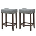 24 Inch 2 Pieces Nailhead Saddle Bar Stools with Fabric Seat and Wood Legs - Gallery View 15 of 22