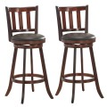 Set of 2 Wood Swivel Counter Height Dining Pub Bar Stools with PVC Cushioned Seat - Gallery View 20 of 20