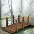 5 Feet Wooden Garden Bridge Arc Footbridge Stained Finish Walkway with Safety Rails