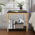 Bamboo Side Table 2-Tier Sofa End Console Table with Storage Shelf Felt Pad for Bedroom - Gallery View 6 of 13