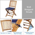 3 Pieces Patio Folding Wooden Bistro Set Cushioned Chair - Gallery View 16 of 35