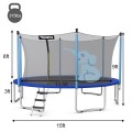 15 Feet Outdoor Bounce Trampoline with Safety Enclosure Net - Gallery View 4 of 11