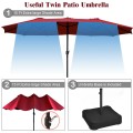 15 Feet Extra Large Patio Double Sided Umbrella with Crank and Base - Gallery View 48 of 48