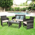 4 Pieces Patio Rattan Furniture Set with Glass Table and Loveseat - Gallery View 1 of 50