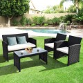 4 Pieces Wicker Conversation Furniture Set Patio Sofa and Table Set - Gallery View 1 of 36