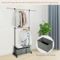 2-Rod Adjustable Garment Rack with Shelf and Storage Boxes