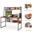 47 Inch Computer Desk with Open Storage Space and Bottom Bookshelf