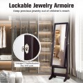 Lockable Mirrored Jewelry Cabinet with Stand and LED Lights - Gallery View 8 of 10