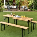 3 Pieces Folding Wooden Picnic Table Bench Set - Gallery View 6 of 11