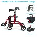 2-in-1 Adjustable Folding Handle Rollator Walker with Storage Space - Gallery View 9 of 35
