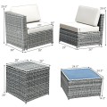 8 Piece Wicker Sofa Rattan Dining Set Patio Furniture with Storage Table - Gallery View 17 of 65