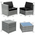 8 Piece Wicker Sofa Rattan Dining Set Patio Furniture with Storage Table - Gallery View 37 of 65