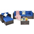 6 Pieces Patio Rattan Furniture Set with Sectional Cushion - Gallery View 15 of 62