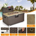 32 Inch x 20 Inch Propane Rattan Fire Pit Table Set with Side Table Tank and Cover