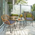3 Pieces Rattan Furniture Set with Cushioned Chair Table
