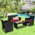4 Pieces Wicker Conversation Furniture Set Patio Sofa and Table Set - Gallery View 28 of 36