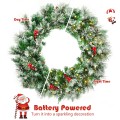 24-Inch Pre-lit Flocked Christmas Spruce Wreath with LED Lights - Gallery View 9 of 10