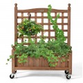 32in Wood Planter Box with Trellis Mobile Raised Bed for Climbing Plant - Gallery View 8 of 11