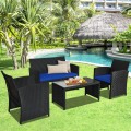 4 Pieces Wicker Conversation Furniture Set Patio Sofa and Table Set - Gallery View 10 of 36