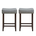 24 Inch 2 Pieces Nailhead Saddle Bar Stools with Fabric Seat and Wood Legs - Gallery View 13 of 22