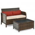 2 Pieces Cushioned Patio Rattan Furniture Set - Gallery View 3 of 12