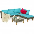 4PCS Patio Rattan Furniture Set Cushioned Loveseat - Gallery View 6 of 24