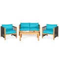 4 Pieces Acacia Outdoor Patio Wood Sofa Set with Cushions - Gallery View 35 of 43