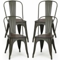 4 Pieces Tolix Style Metal Dining Chairs with Stackable Wood Seat - Gallery View 5 of 23