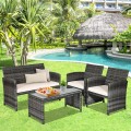 4 Pieces Patio Rattan Furniture Set with Glass Table and Loveseat - Gallery View 6 of 50