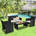4 Pieces Wicker Conversation Furniture Set Patio Sofa and Table Set - Gallery View 6 of 36