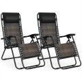 2 Pieces Folding Patio Rattan Zero Gravity Lounge Chair - Gallery View 3 of 36